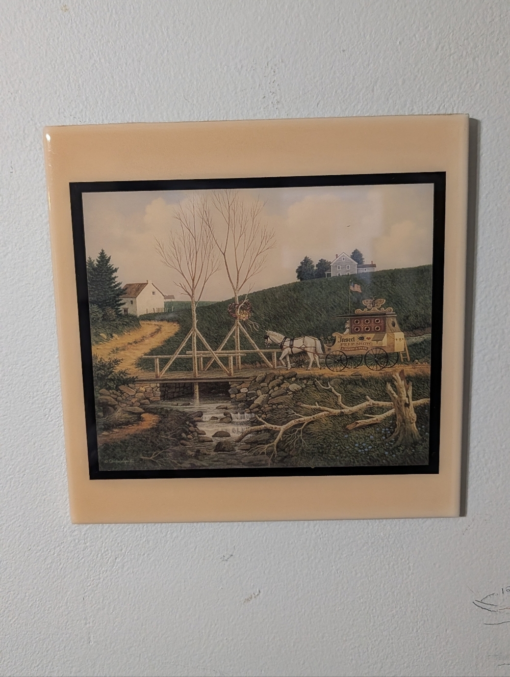 Americana Vintage Charles Wysocki Tile Wall Art Insect Peek Show Country EUC